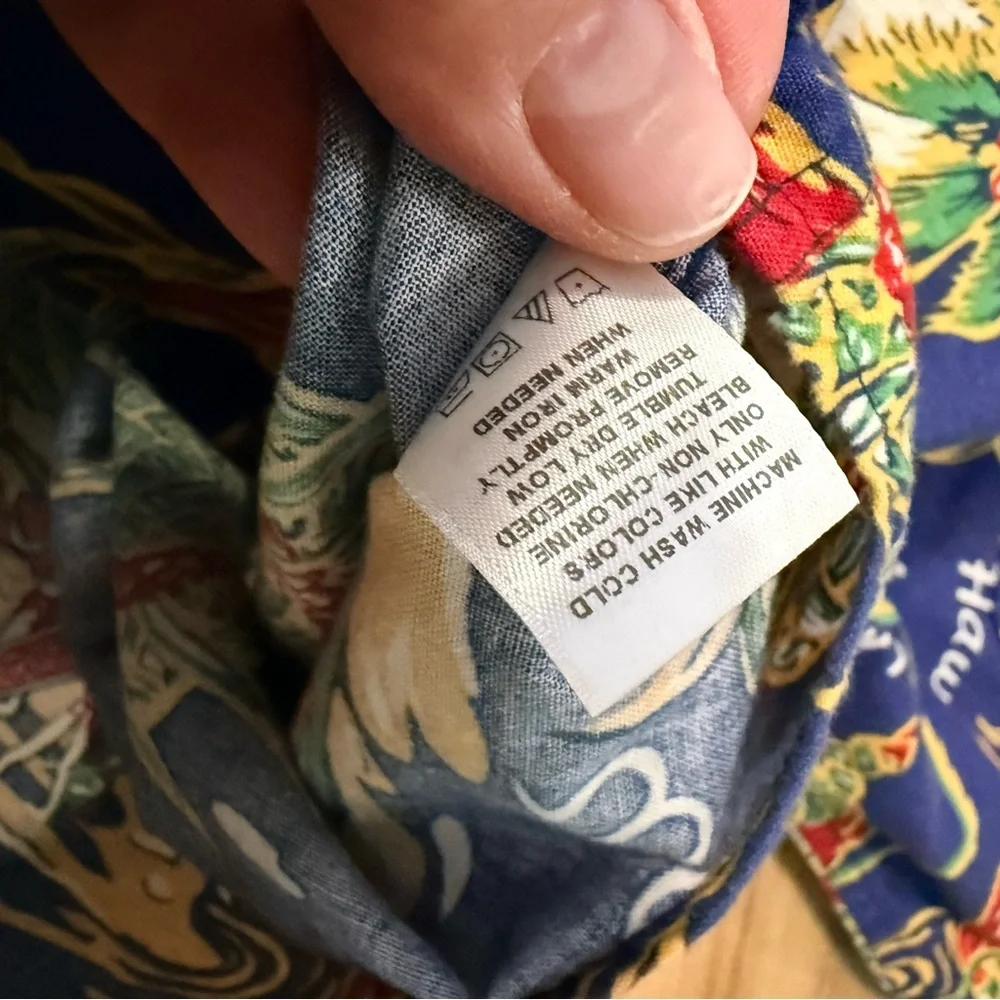 HUF Hawaiian Button‎ Down Shirt XL 100% Cotton Tropical Aloha Print Blue Surf